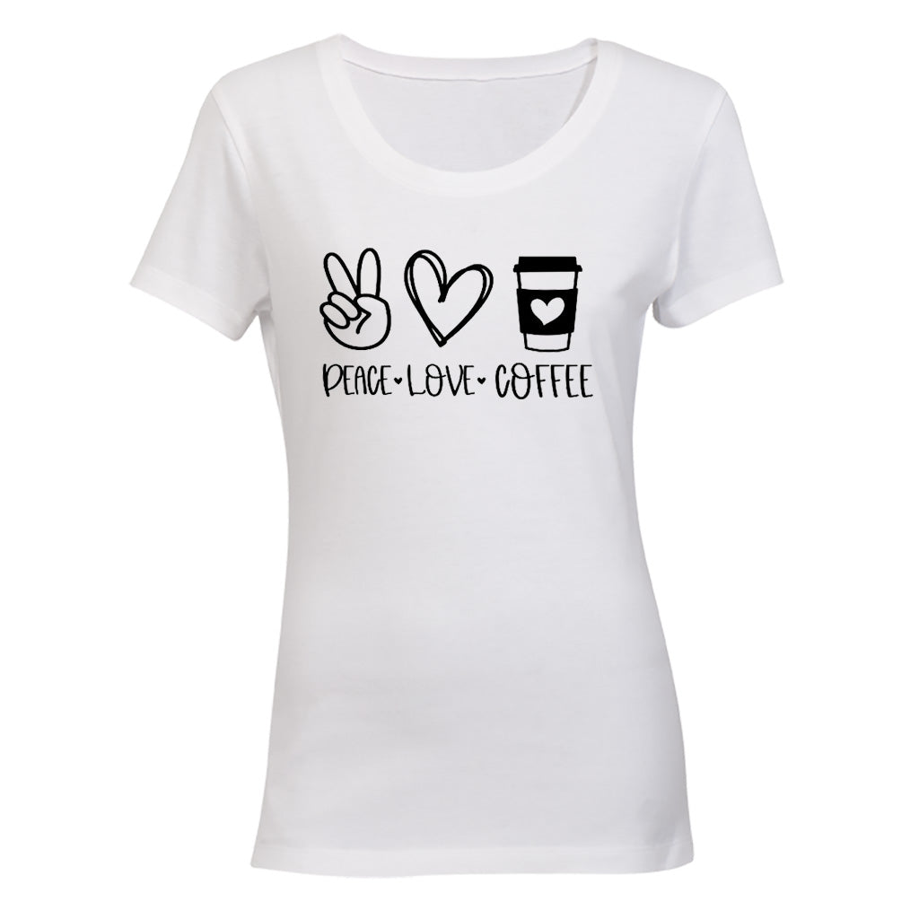 Peace. Love. Coffee - Ladies - T-Shirt - BuyAbility South Africa