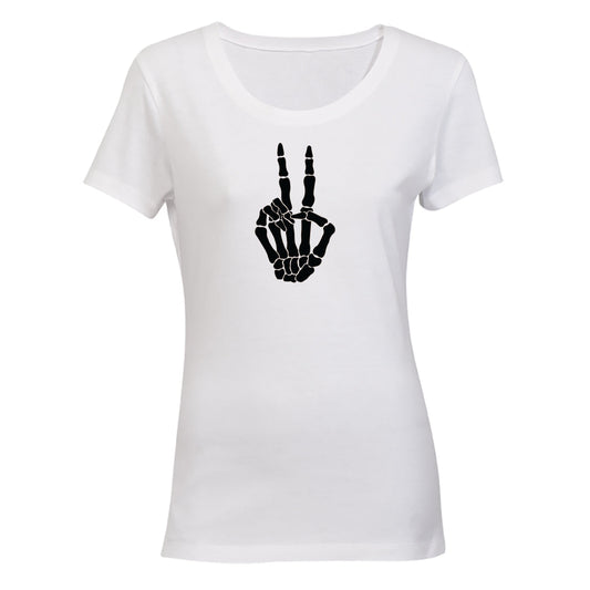 Skeleton Peace Sign - Halloween - Ladies - T-Shirt - BuyAbility South Africa