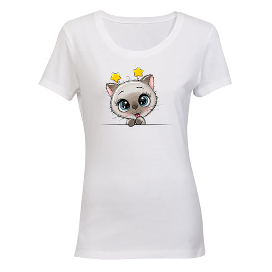 Peeking Kitten - Stars - Ladies - T-Shirt - BuyAbility South Africa
