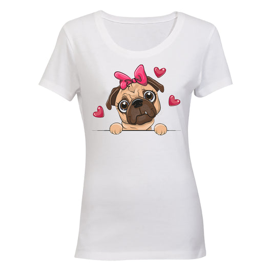 Peeking Love Pug - Ladies - T-Shirt - BuyAbility South Africa
