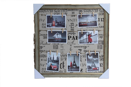 Peg line Brown & Gold Photo Frame (7 Photos) - with Paris wording background (550mm x 550mm) - BuyAbility