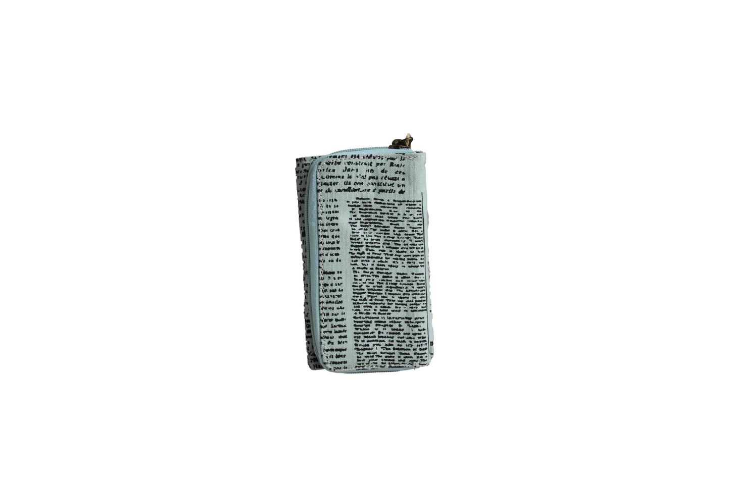 Blue Compact Purse with Newspaper Design & Protea Detail (150mm x 90mm) - BuyAbility