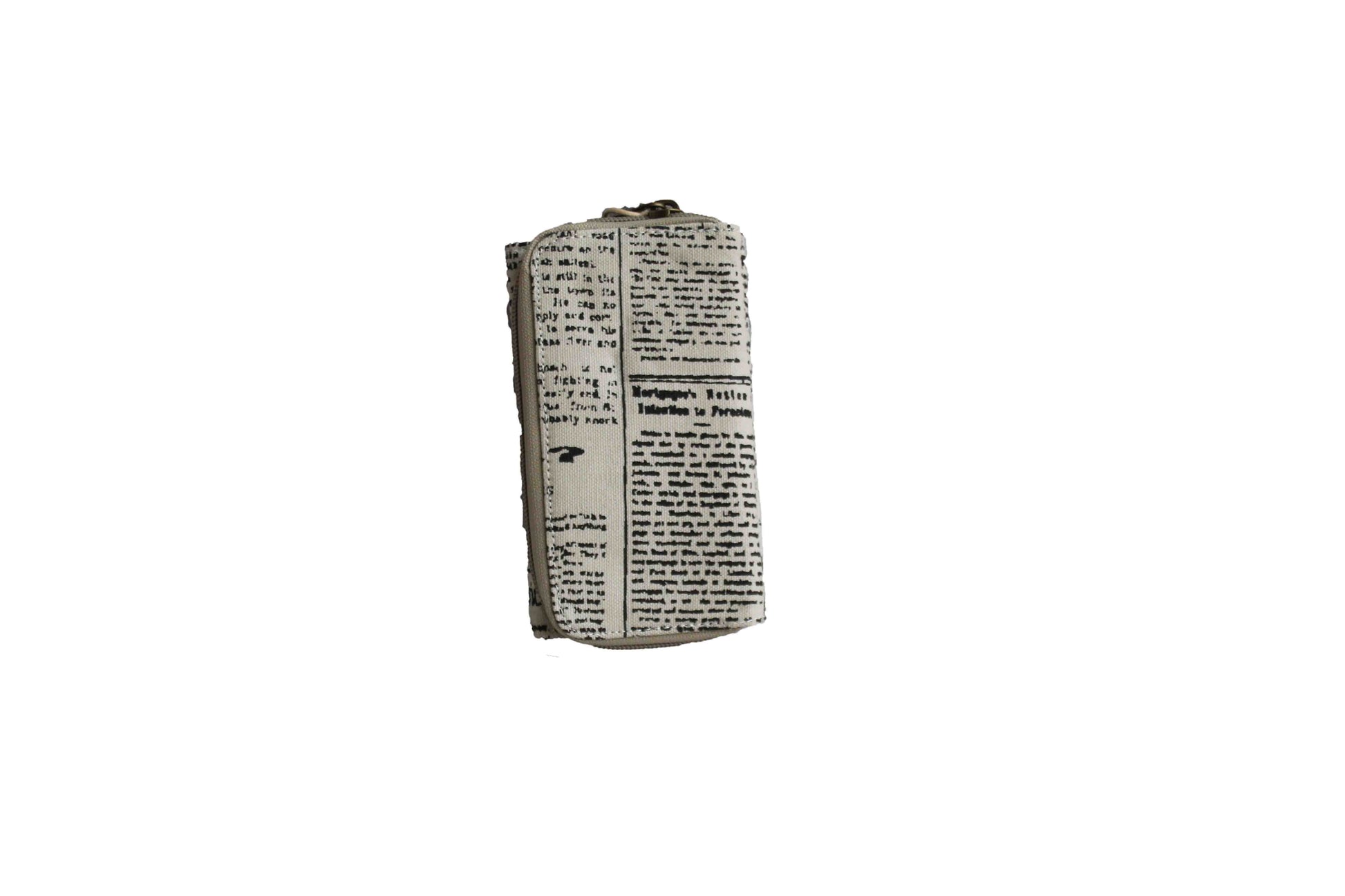 Beige Compact Purse with Newspaper Design & Protea Detail (150mm x 90mm) - BuyAbility
