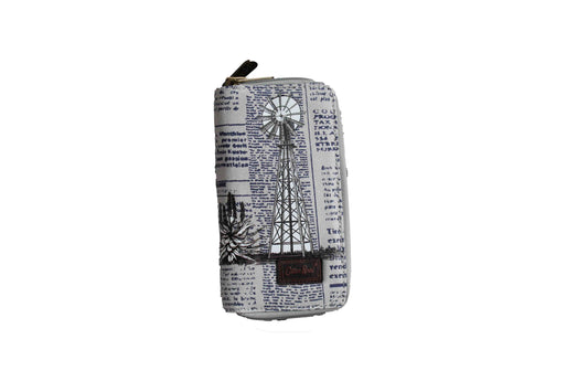 Grey Large Purse with Newspaper Design & Windmill Detail (200mm x 100mm) - BuyAbility