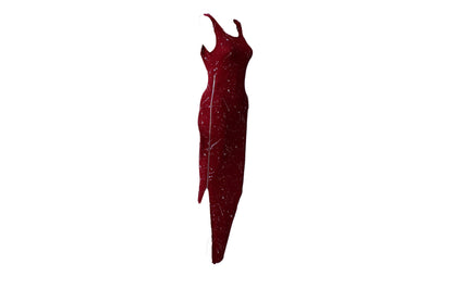Red Long Dress with 'Paint' Design - BuyAbility