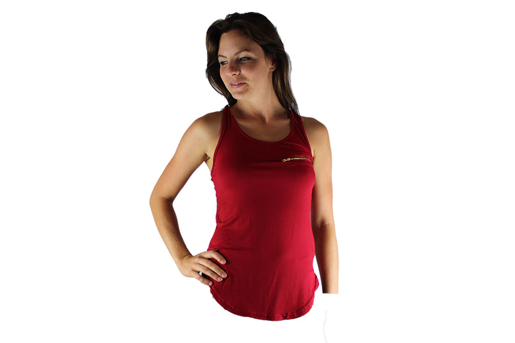 Red Full Lace Back Top with Front Zip - BuyAbility
