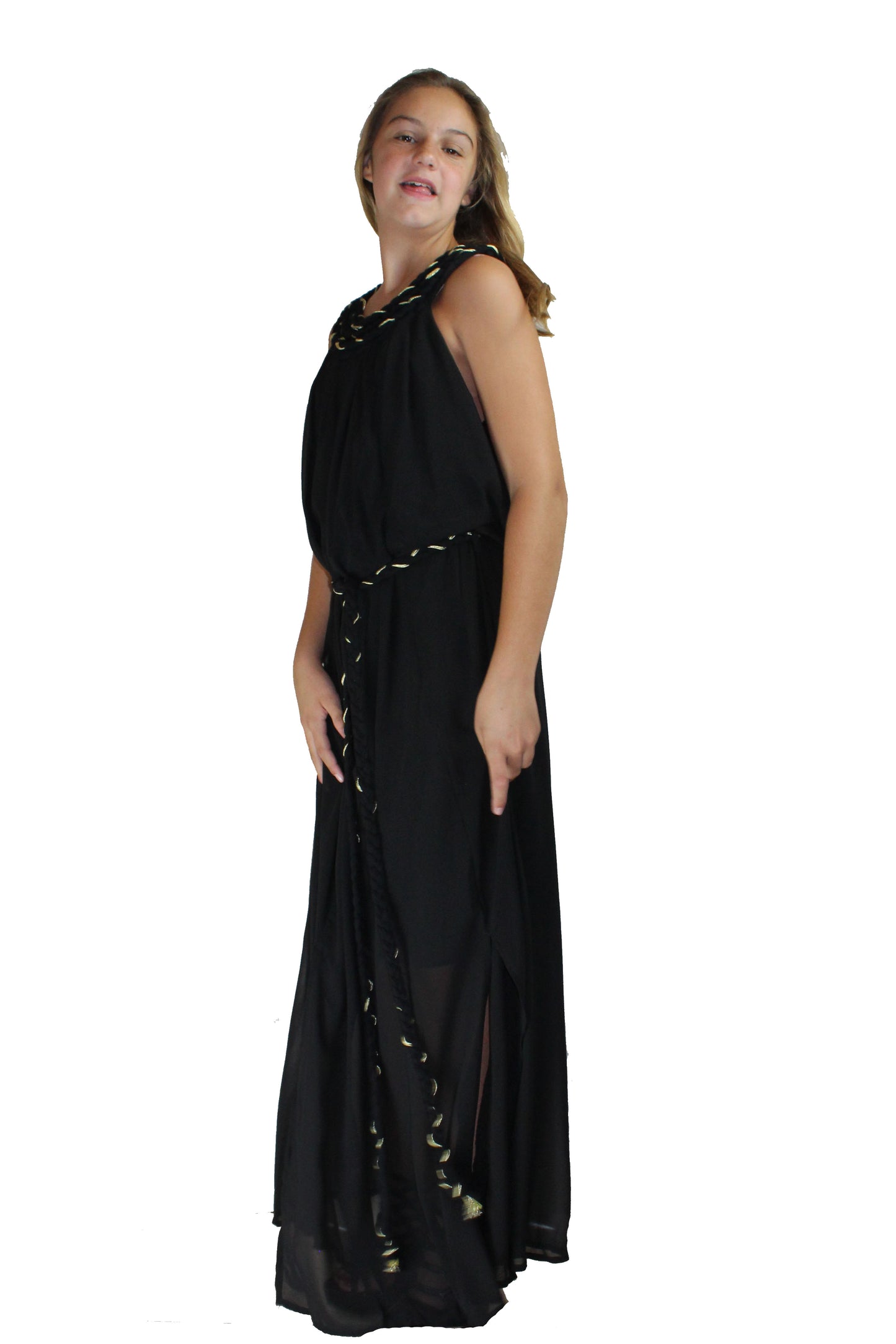 Long Black Dress with Rope Detail - BuyAbility