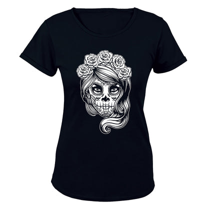 Rose Sugar Skull - Halloween Inspired - Ladies - T-Shirt - BuyAbility South Africa