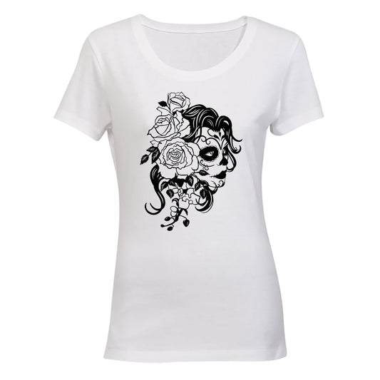 Roses Sugar Skull - Halloween - Ladies - T-Shirt - BuyAbility South Africa