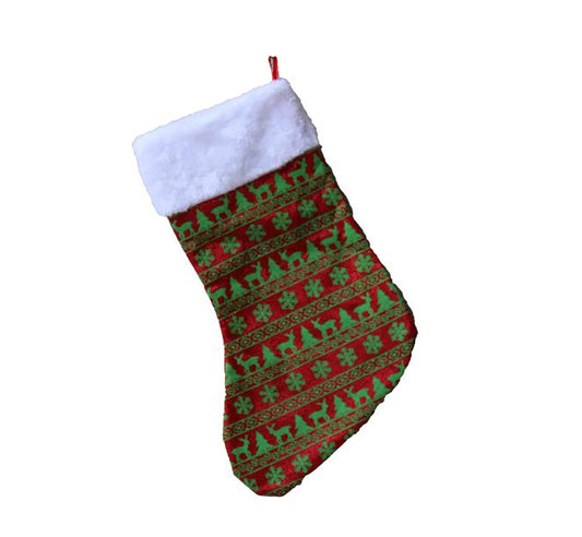 Red Christmas Stocking with Green Print (350mm x 210mm) - BuyAbility