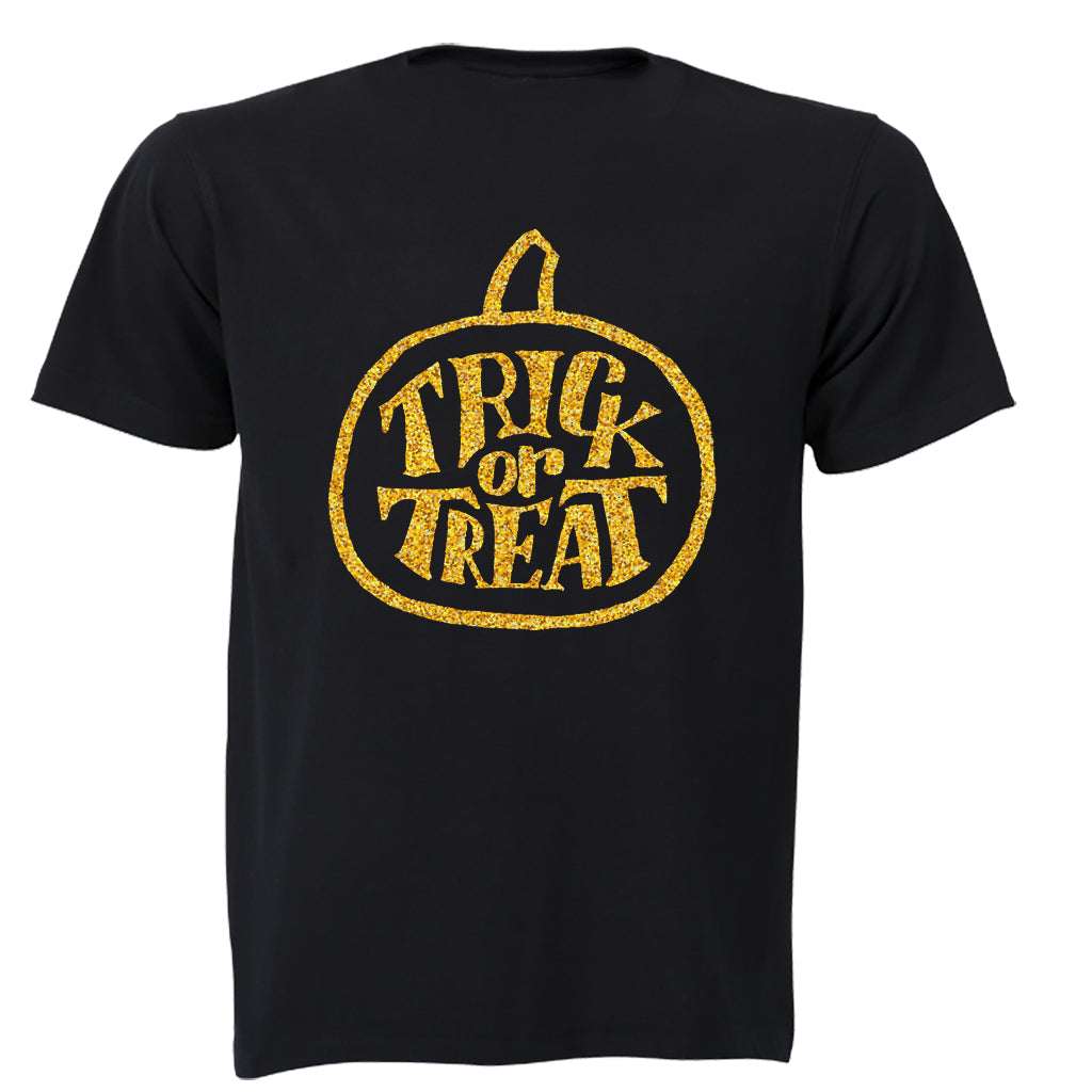 Glitter Gold Halloween Trick or Treat Pumpkin - Kids T-Shirt - BuyAbility South Africa