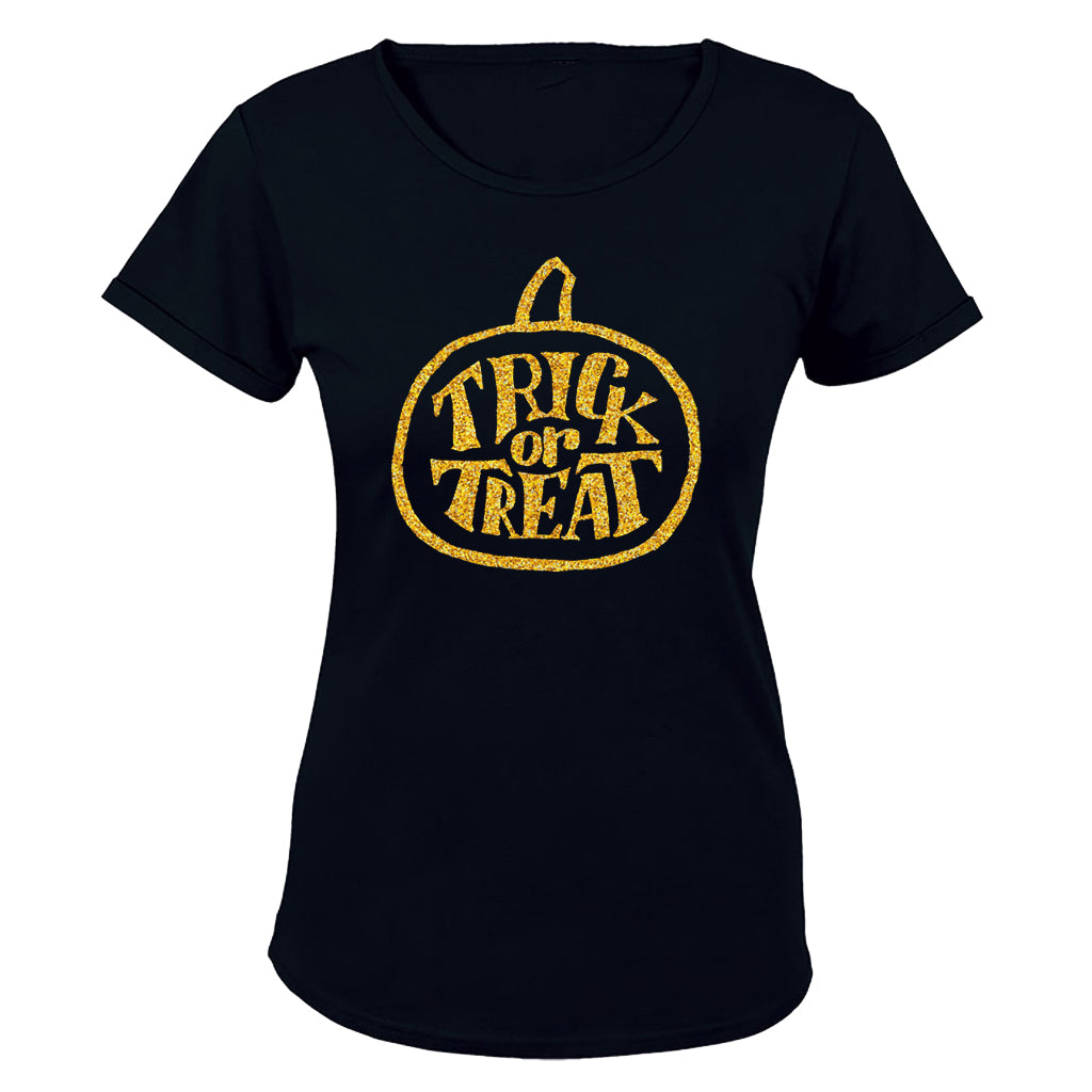 Glitter Gold Halloween Trick or Treat Pumpkin - Ladies - T-Shirt - BuyAbility South Africa