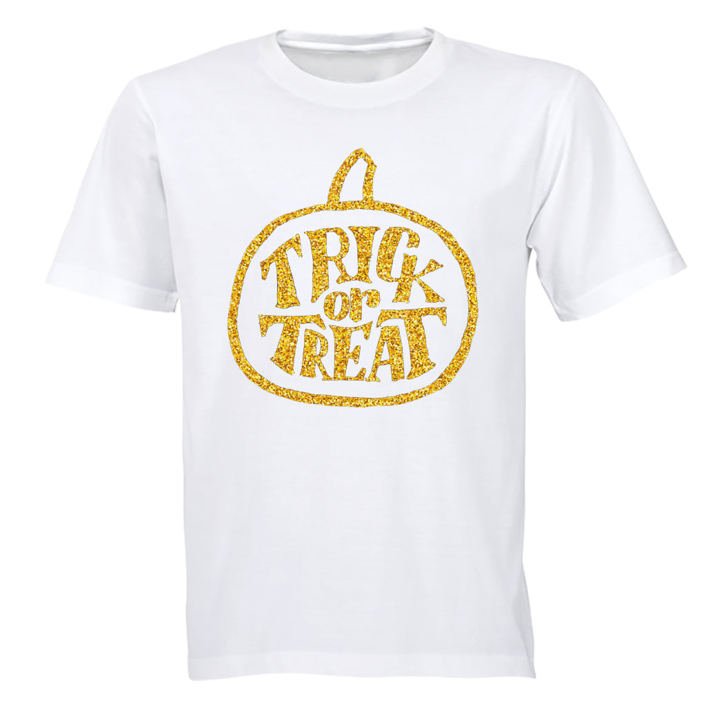 Glitter Gold Halloween Trick or Treat Pumpkin - Kids T-Shirt - BuyAbility South Africa