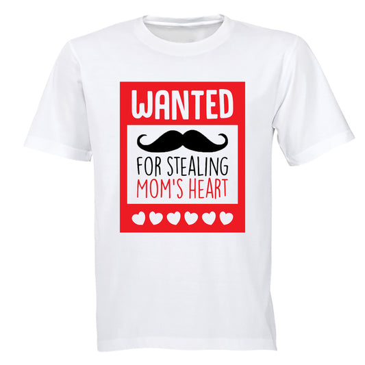 Wanted for Stealing Mom's Heart - Valentine - Kids T-Shirt - BuyAbility South Africa