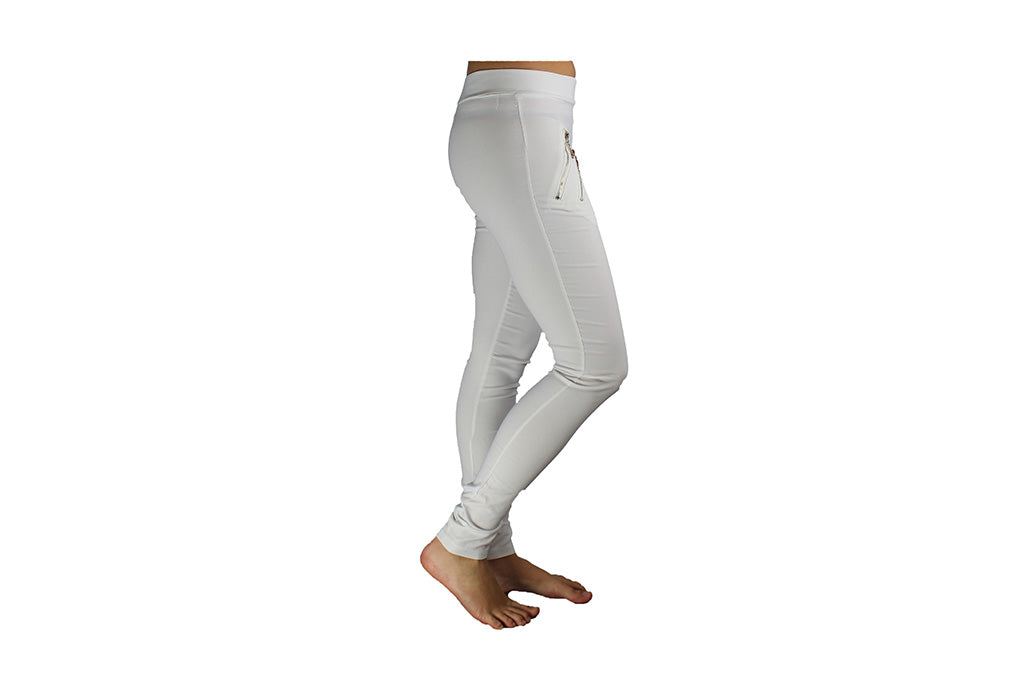 Ladies Long White Stretch Pants - BuyAbility