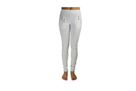 Ladies Long White Stretch Pants - BuyAbility