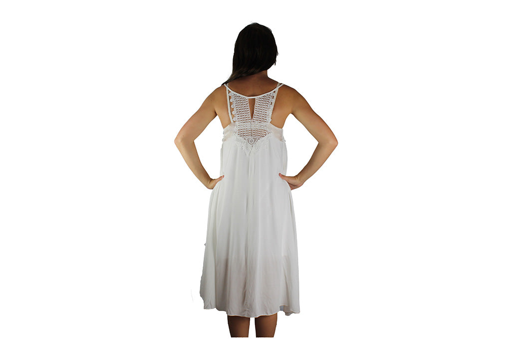 White Woven Back Casual Dress - BuyAbility