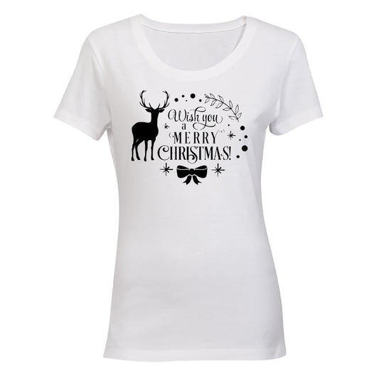 Wish You A Merry Christmas - Deer - Ladies - T-Shirt - BuyAbility South Africa
