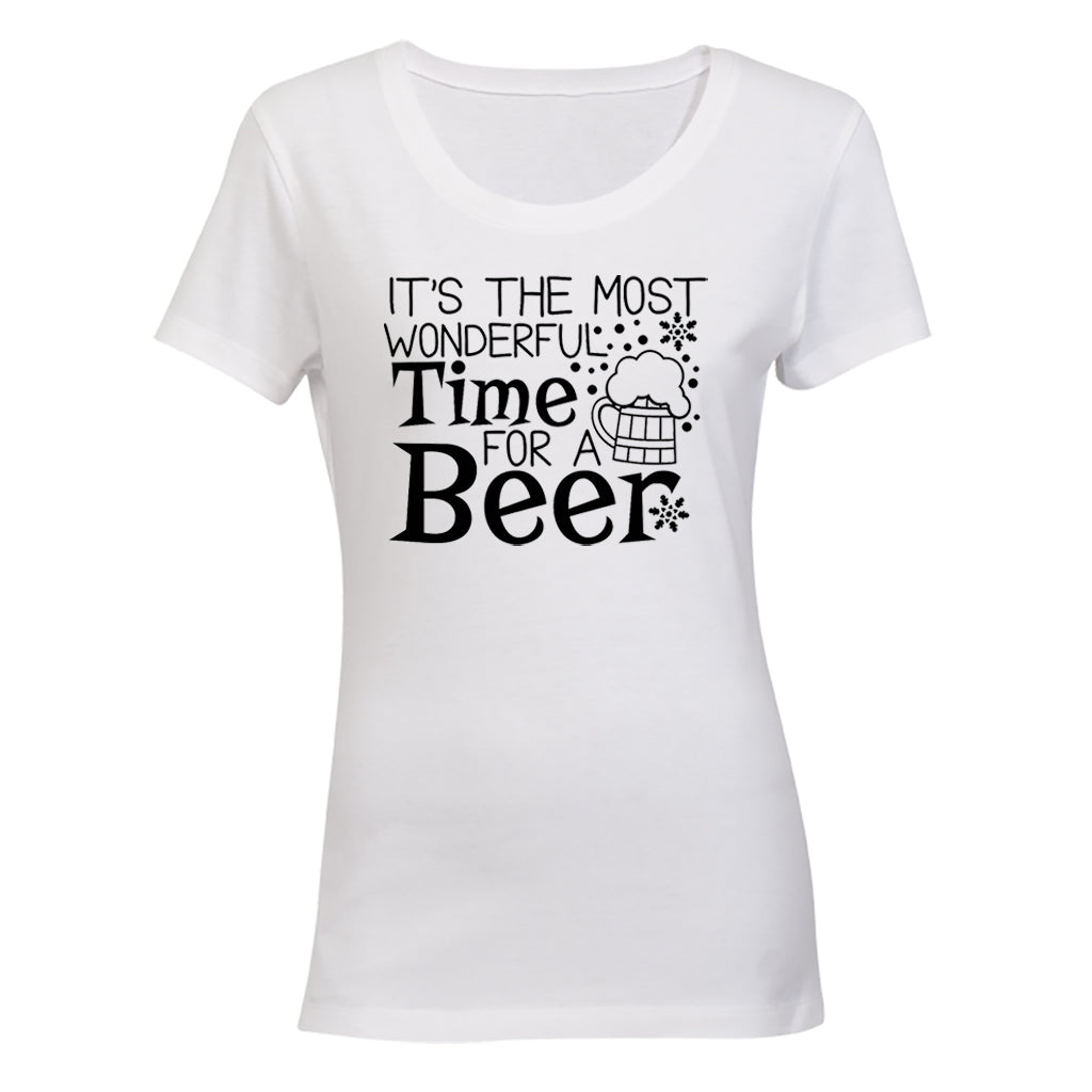 Wonderful Time For a Beer - Christmas - Ladies - T-Shirt - BuyAbility South Africa