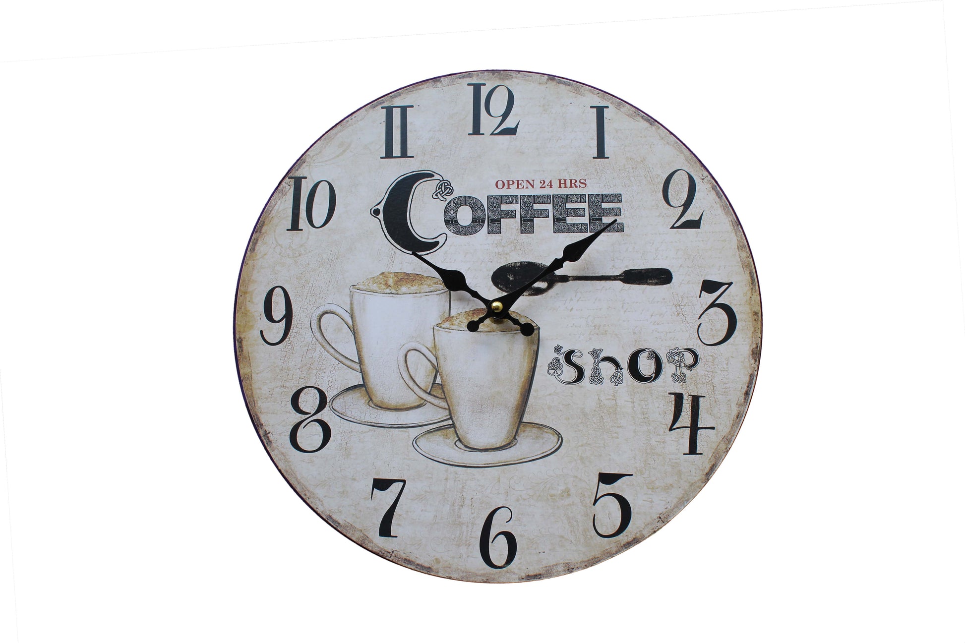 Open 24 Hrs, Coffee Shop Themed Wall Clock - BuyAbility South Africa