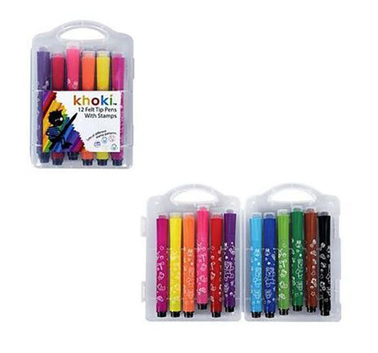 12 Felt Tip Pens With Stamps